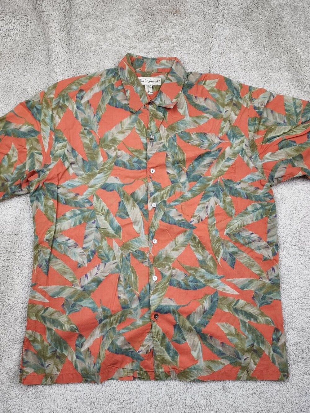 Tori Richard Cotton Hawaiian Button Down Shirt Men Medium Floral Aloha Orange M